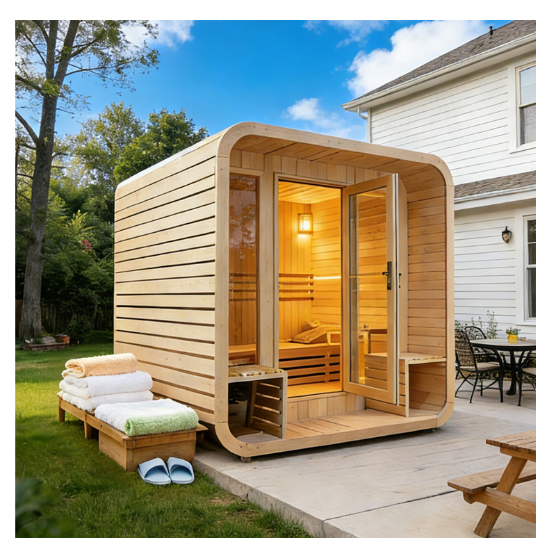 Factory Custom Outdoor Square Barrel Sauna  Wet Steam, Sauna Stove, Large Capacity for Multi-Person Use