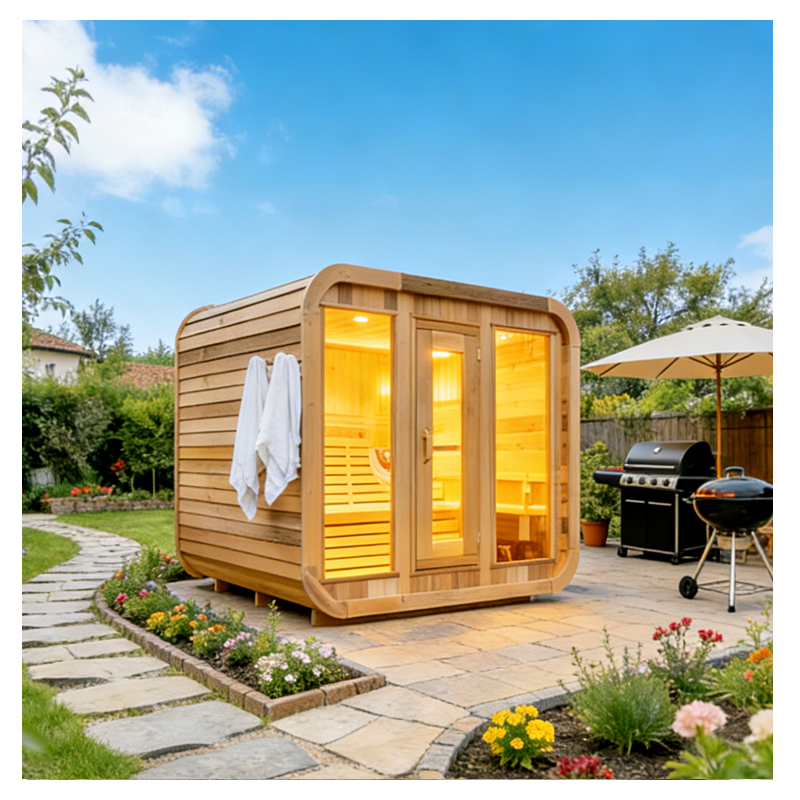 Factory Custom Outdoor Square Barrel Sauna  Wet Steam, Sauna Heater, Large Capacity for Multiple People