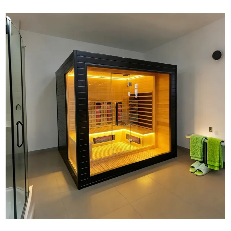 china factory Modern Black Frame 4-Person Infrared Sauna – Sleek Home Wellness Retreat
