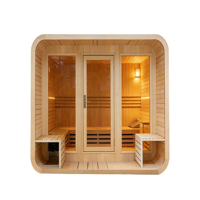Factory Custom Outdoor Square Barrel Sauna  Wet Steam, Sauna Stove, Large Capacity for Multi-Person Use