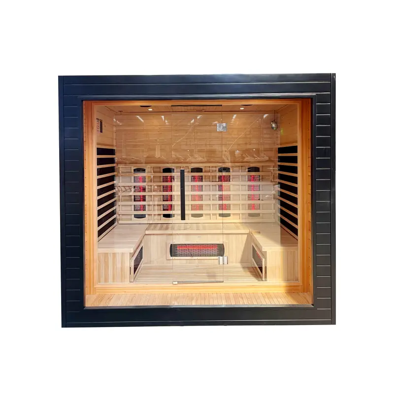 china factory Modern Black Frame 4-Person Infrared Sauna – Sleek Home Wellness Retreat