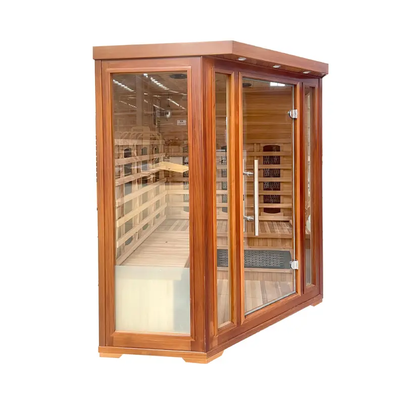 China Factory Handcrafted Red Cedar Solid Wood Far Infrared Sauna