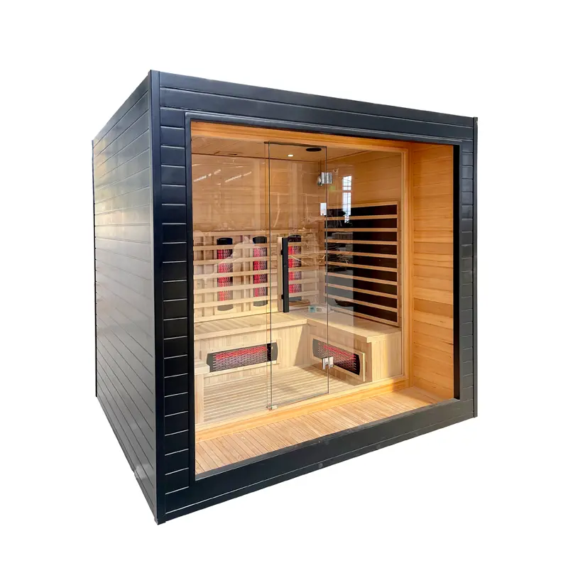 china factory Modern Black Frame 4-Person Infrared Sauna – Sleek Home Wellness Retreat