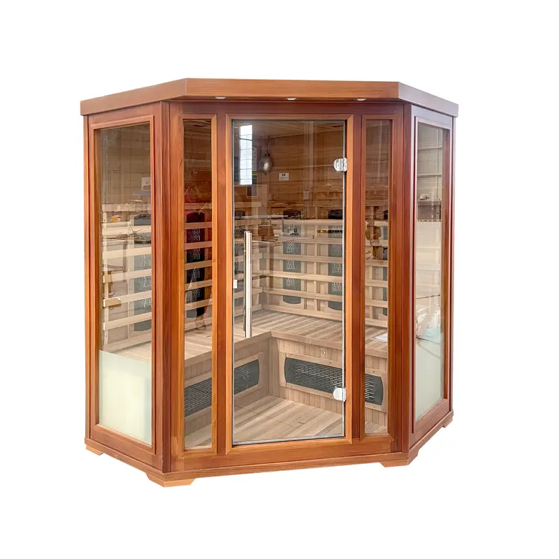 China Factory Handcrafted Red Cedar Solid Wood Far Infrared Sauna