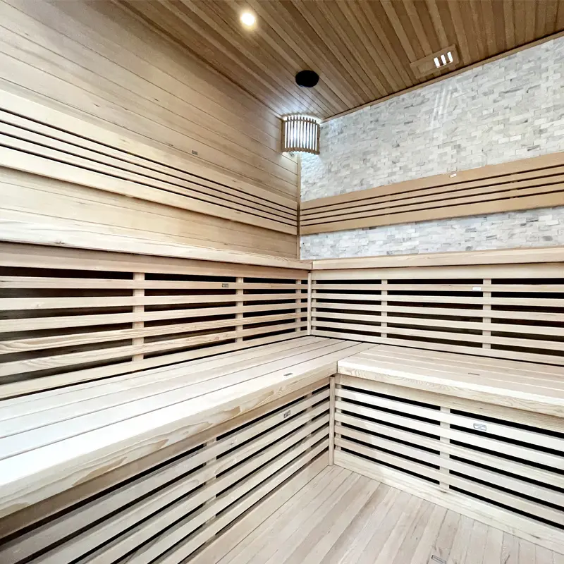 Indoor 4-Person Hemlock Steam Sauna  Sauna Stove, Dual Seats, Starlight, Smart Control